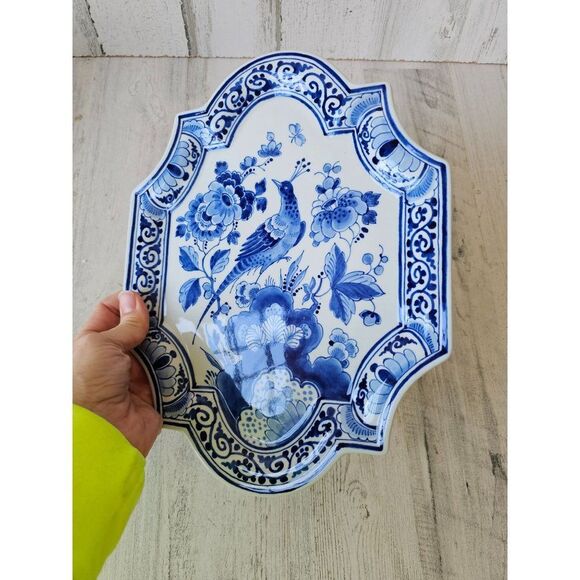 Koninklijke porcelain blue delft parakeet bird platter‎ plate unique - Picture 6 of 7
